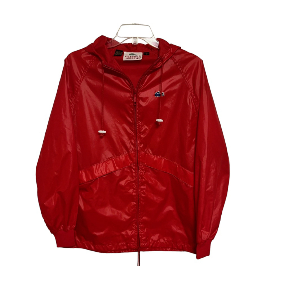Vintage Lacoste Red Hooded Logo Windbreaker Rain Jacket Size Medium